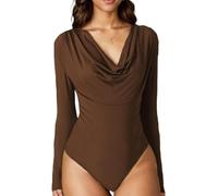 Sukiglam Body Femme Manches Longues Élégant Cowl Neck Bodysuit Tops Sexy Slim Fit Body Thong Shirt Stretch Justaucorps Casual Chemisiers Combinaison Blouses for Club Fête Chic Automne Hiver Bodys Top