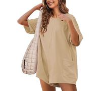 Sukiglam Combinaison Femme Été Manches Courtes Combishort Col en V Dos Nu Jumpsuit Casual Loose Salopette Short Chic et Élégant Grande Taille Une Pièce Shorts Avec Poches Décontracté Plage Rompers