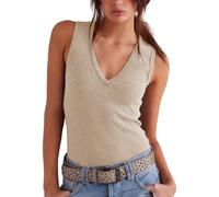 Sukiglam Debardeur Femme Ete sans Manches col en V Haut Chic et Élégant Slim Fit Tank Top Extensible Gilet Côtelé Casual Couleur Pure Chemise Blouse Sexy T Shirts Tricoté