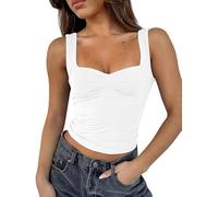 Sukiglam Débardeur Femme Sexy Crop Top Encolure en Cœur Haut Chic et Elegant Été y2K Tank Tops sans Manches Slim Fit Chemisie Basiques Moulantes Casual Dos Nu Cami Shirt Streewear