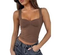 Sukiglam Débardeur Femme Sexy Crop Top Encolure en Cœur Haut Chic et Elegant Été y2K Tank Tops sans Manches Slim Fit Chemisie Basiques Moulantes Casual Dos Nu Cami Shirt Streewear