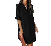 Sukiglam Robe ete Femme Décontractée Manches Courte Col V Midi Robes Chic et Elegant Lâche Robe de Cocktail Légère Longueur Genou Robes Chemise