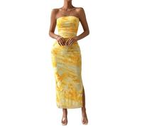 Sukiglam Robe Femme Sexy sans Bretelles Imprimé Tie Dye Robes Longue Tube sans Manches Elégant Robe Moulante D'éte Dos Nu Maxi Robes Fendue Casual Bodycon Prom Dress de Soirée Cocktail Clubbing Fête