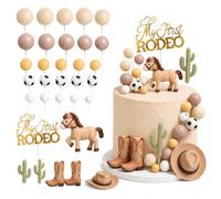 Sukizifa décoration de gâteau Cheval 32 pièces Western Rodeo Cake Topper décoration Western Cheval Chapeau de Cowboy Bottes Cactus Boules décoration Cowboy Anniversaire Baby Shower