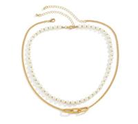 SUKKCCNO Collier de perles pour homme et femme - Chaîne ras du cou en perles de culture d'eau douce - Collier à maillons cubains superposés - Collier avec pendentif en perles pour homme et femme