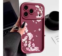 sukoly Compatible avec les coques pour iPhone 15 Pro Max, joli motif fleurs de pêcher, objectif d'appareil photo, coque de protection en silicone souple antichoc (Win Red)