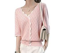 SUKORI Pull pour Femme Pull Fin en Laine Fine à col en V pour Femmes au Printemps et en été, Petite Taille, Haut t-Shirt à Manches mi-Longues (Size : M)