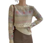 SUKORI Pull pour Femme Pull tricoté pour Femmes, Automne et Hiver, Super Grandes Fleurs Creuses Sauvages