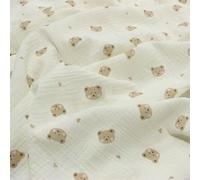 SUKORI Tissu en crêpe de Coton Double Gaze 100x135cm, Tissu en Coton imprimé Ours Mignon, Bricolage Couture Pyjama Couverture en Tissu pour bébé