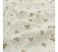 SUKORI Tissu en Crêpe de Coton Double Gaze 100x135cm, Tissu en Coton imprimé Ours Mignon pour Bébé