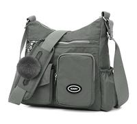 SUKRY Sac à bandoulière en nylon pour femme avec poche antivol RFID, sac à bandoulière imperméable de voyage et sac à main, Gris-1.
