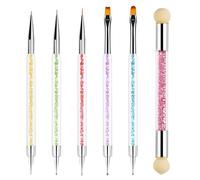 Sularpek 6 Pièces Pinceau Nail Art Ongles, Pinceaux Nail Art, Pinceaux Ongles, 5 Pcs Double Extrémité Nail Art Dotting Pen avec 1 Brosse Éponge, Pinceaux en Détail à Ongles pour DIY Nail Art Designs