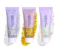 Sularpek Paillettes Visage, 3 Couleurs Paillettes Corps 50g, Paillette Maquillage, Mermaid Sequins Body Glitter, Paillette Gel Liquide, pour Festival Fête Noël Pâques Maquillage Décoration