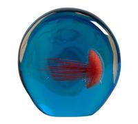 Sulfure Décoratif en Verre, Méduse Rouge dans Océan Turquoise, 10 cm Presse papier