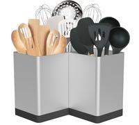 Suli Porte-ustensiles, organisateur d’ustensiles de cuisine pour le plan de travail d’angle, organiseur d’ustensiles extra large avec 3 compartiments, décoration de ferme, fer, argent argenté