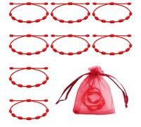 SULIKJHUI Lot de 8 bracelets rouges noués à la main | Avec longueur réglable de 11 à 28 cm, porte-bonheur unisexe, pour l'amour et l'harmonie, avec 8 sachets en organza rouge
