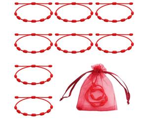SULIKJHUI Lot de 8 bracelets rouges noués à la main | Avec longueur réglable de 11 à 28 cm, porte-bonheur unisexe, pour l'amour et l'harmonie, avec 8 sachets en organza rouge