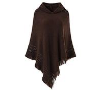 SULISHI Élégant Poncho à Capuche avec Franges, Cape Tricoté au Crochet - Femme 135-175cm