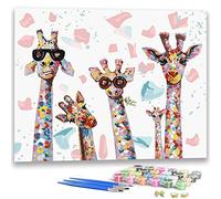 SULISO Peinture par Numero Adulte, Kit Peinture Adulte Enfant Comprend des Peintures Acryliques et des Pinceaux Sans Cadre,Famille Girafe 40x50 cm