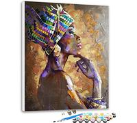 SULISO Peinture par Numero Adulte, Kit Peinture Adulte Enfant Comprend des Peintures Acryliques et des Pinceaux Sans Cadre,Dame Africaine 40x50 cm