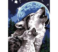SULISO Peinture par Numéro Fleur Adulte avec Pinceaux et Acryliques Bricolage Peintures Kits pour Adultes Enfants Seniors Débutant,Sans Cadre 40x50cm,Mère et enfant loup