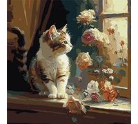 SULISO Peinture par Numéro Fleur Adulte avec Pinceaux et Acryliques Bricolage Peintures Kits pour Adultes Enfants Seniors Débutant,Sans Cadre 40x50cm,Chat et fleurs