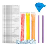 SULIUDAJI 100 Pcs Sacs Popsicle, Moule Glace, Livré Avec 2 Pailles, Sacs De Sucettes Glacées, Popsicle Pochettes, Diy Popsicle Pochettes Avec Entonnoir, Pour Yaourt, Bonbons Glacés Party Favors