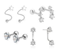 SULIUDAJI 4 Paia Orecchini Set in Argento 925 per Donna Piccoli Orecchini a Bottone Set Impilabili Orecchini a Lobo Orecchini a Cerchio Set per Piercing Multipli