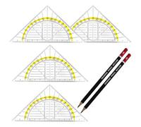 SULIUDAJI 4 Pcs Géométrie Plastique Règle Equerre Rapporteur 2 En 1 Kit Geometrie Triangle Plastique À Dessiner Requerre Plate Transparente Pour L'École Et Le Bureau Avec Crayon 2B