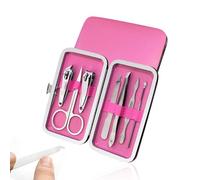 SULIUDAJI Kit Manucre Pedicure, 7Pcs Coupe Ongle Professionnel Set Coupe Cuticule Acier Inoxydable, Trousse Manucure Pedicure Avec Exquis La Boîte Pour Voyage Et À La Maison (Rose Rouge)