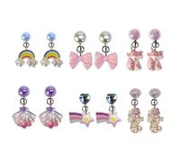 SULIUDAJI Lot de 6 paires de boucles d'oreilles à clip pour fille - Boucles d'oreilles à clip - Boucles d'oreilles magnétiques pour enfants - Boucles d'oreilles pour filles - Licorne - arcs