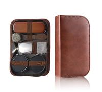 SULIVES Kit de nettoyage de chaussures haut de gamme 7 pièces avec brosse en crin de cheval, une boîte de cirage noir et blanc, deux chiffons de nettoyage, tirette en métal, marron, Taille unique