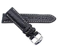 Sulla Bracelet de montre Alligator avec coutures blanches compatible avec Breitling, Noir , 20mm, lanière