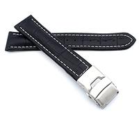 Sulla Bracelet de montre Alligator en cuir véritable avec boucle déployante en acier inoxydable Coutures blanches, Coutures noires et blanches, 18 mm, lanière