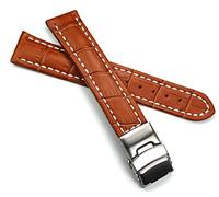 Sulla Bracelet de montre en cuir 20 mm avec boucle déployante en acier inoxydable Marron crocodile