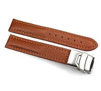 Sulla Bracelet de montre en cuir de veau véritable de 18 mm avec boucle déployante en acier inoxydable, marron clair, 18mm