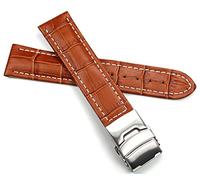 Sulla Bracelet de montre en cuir pour homme - 22 mm - Boucle déployante - Marron - Croco - Coutures blanches, 22mm