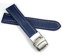 Sulla Bracelet de montre en cuir véritable 22 mm avec boucle déployante en acier inoxydable Bleu moyen Coutures blanches