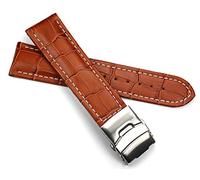 Sulla Bracelet de montre en cuir véritable 24 mm avec boucle déployante en acier inoxydable marron couture blanche croco, 24 mm