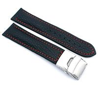 Sulla Bracelet de montre en cuir véritable avec boucle déployante en acier inoxydable Coutures blanches, 20mm, lanière