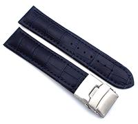 Sulla Bracelet de montre en cuir véritable avec impression d'alligator et boucle déployante en acier inoxydable, bleu foncé, 20mm, lanière