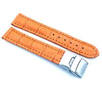 Sulla Bracelet de montre en cuir véritable avec impression d'alligator et boucle déployante en acier inoxydable, Orange, 22mm, lanière