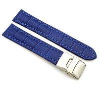 Sulla Bracelet de montre en cuir véritable avec motif alligator, bracelet en cuir avec boucle déployante en acier inoxydable, bleu roi, 22mm, lanière