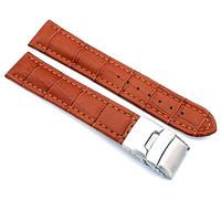 Sulla Bracelet de montre en cuir véritable avec motif alligator et fermoir en acier inoxydable, marron clair, 18 mm, lanière
