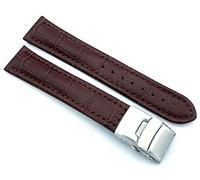 Sulla Bracelet de montre en cuir véritable avec motif alligator et fermoir en acier inoxydable, marron foncé, 18 mm, lanière