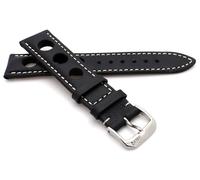 Sulla RIOS1931 Kaluga Rallye - Bracelet de montre vintage en cuir de bœuf - Fabriqué à la main en Allemagne - Robuste - 18 mm - Noir