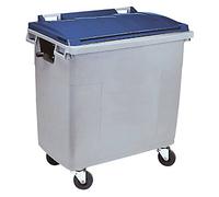 SULO® Conteneur poubelle mobile 4 roues - 770 litres prise frontale et prise latérale - Gris, couvercle bleu
