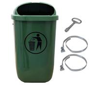 SULO Kit Corbeille à papier 50 l Vert avec 2 colliers de fixation & 1 clé triangulaire