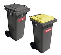 SULO Lot de 2 conteneurs gris MGB 120 L, avec couvercles gris et jaune, ordures ménagères tri sélectif recyclable (22068+22149)
