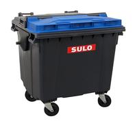 SULO Mini poubelle de table, 1100 l, réplique, pour bureau, bureau, porte-stylo, gris avec couvercle bleu, objet de collection, 18 x 18 x 15 cm